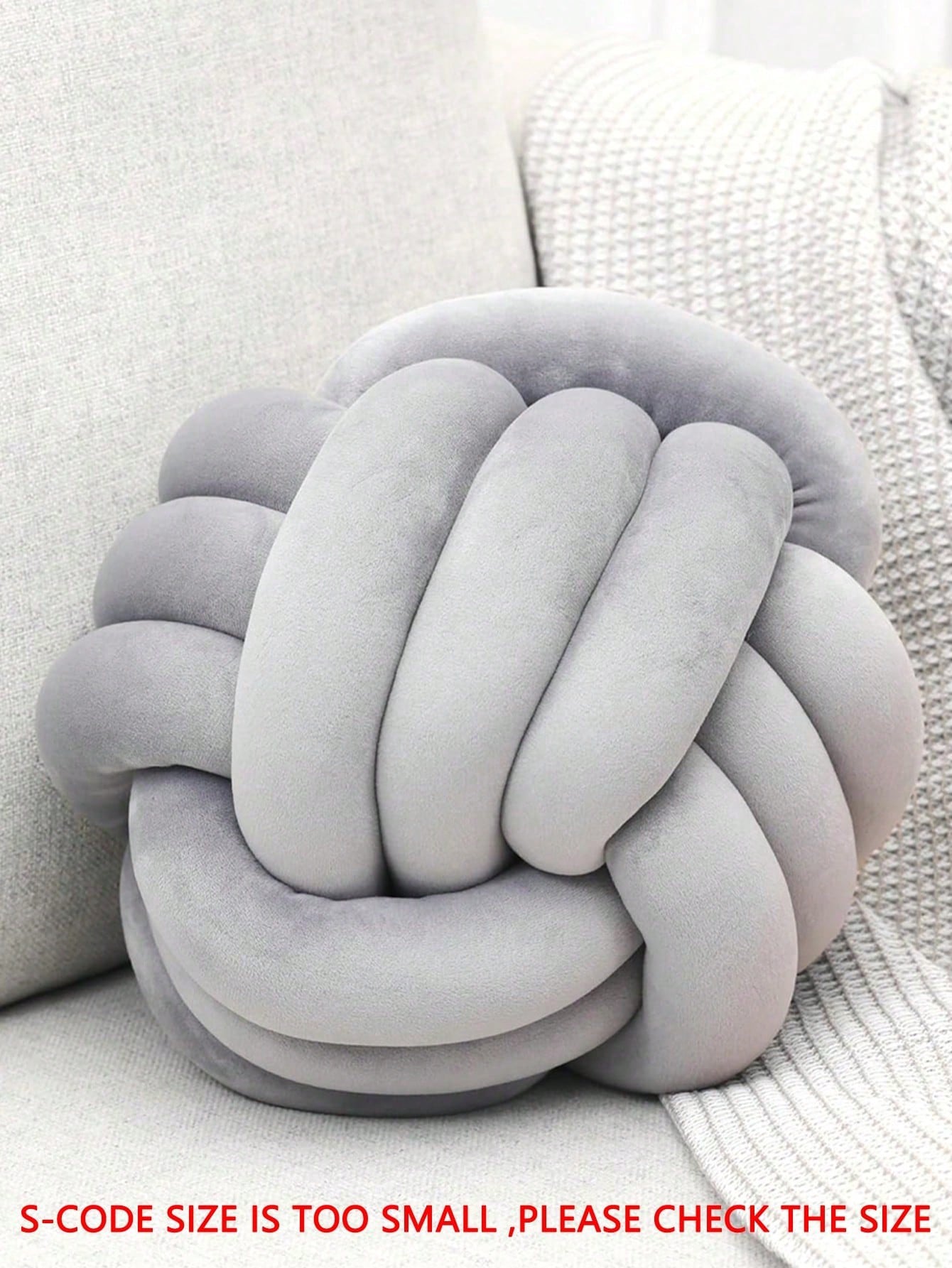 1pc Solid Color Versatile Handmade Three-Strand Knotted Ball, Decorative Pillow, Sofa Coffee Table Decor Ornament, Bedroom Bedside Decorative Pillow, 3 Sizes Available, Light Gray