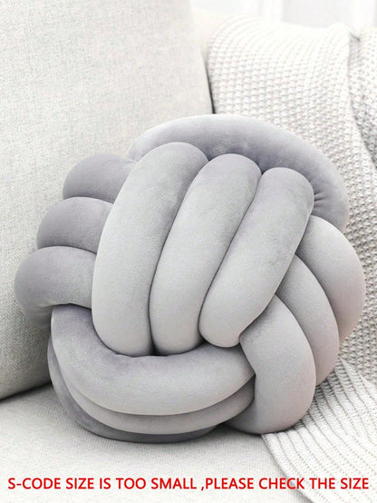 1pc Solid Color Versatile Handmade Three-Strand Knotted Ball, Decorative Pillow, Sofa Coffee Table Decor Ornament, Bedroom Bedside Decorative Pillow, 3 Sizes Available, Light Gray