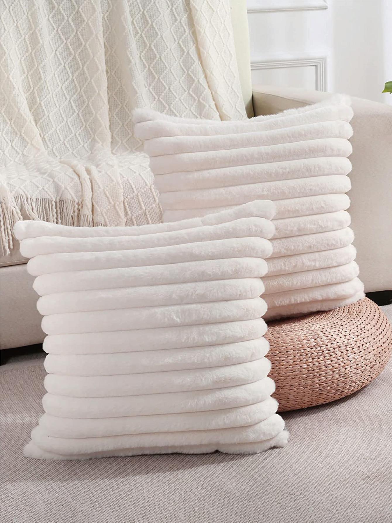 1pc Solid Plush Cushion Cover Without Filler