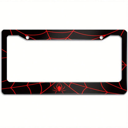1pc Spider Web License Plate Frame, Novelty Car License Plate Holder, With 2 Holes, Aluminum Cover With Screw Caps, Unisex Car Decoration, 6.3 X 12.2inch,License Plate,Car Decor,Birthday Gifts,Valenti