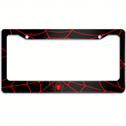 1pc Spider Web License Plate Frame, Novelty Car License Plate Holder, With 2 Holes, Aluminum Cover With Screw Caps, Unisex Car Decoration, 6.3 X 12.2inch,License Plate,Car Decor,Birthday Gifts,Valenti