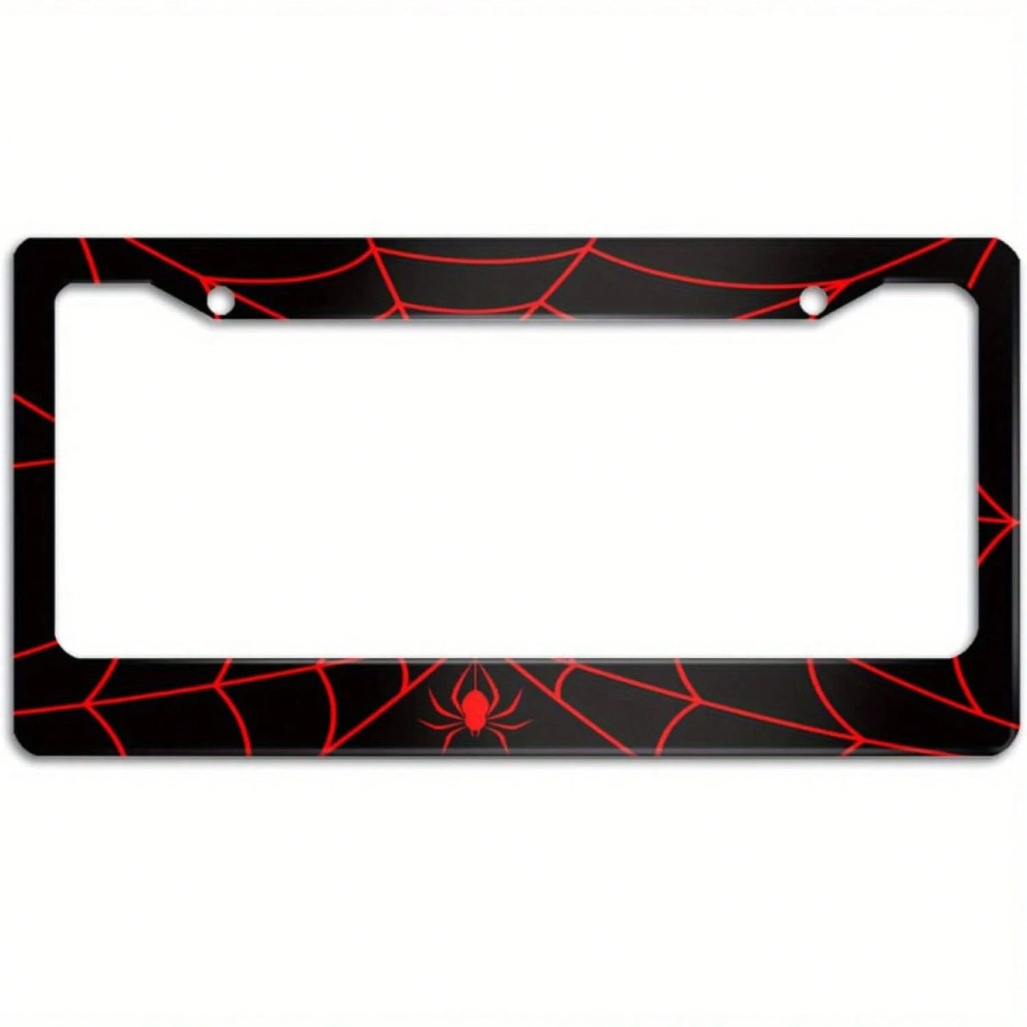1pc Spider Web License Plate Frame, Novelty Car License Plate Holder, With 2 Holes, Aluminum Cover With Screw Caps, Unisex Car Decoration, 6.3 X 12.2inch,License Plate,Car Decor,Birthday Gifts,Valenti