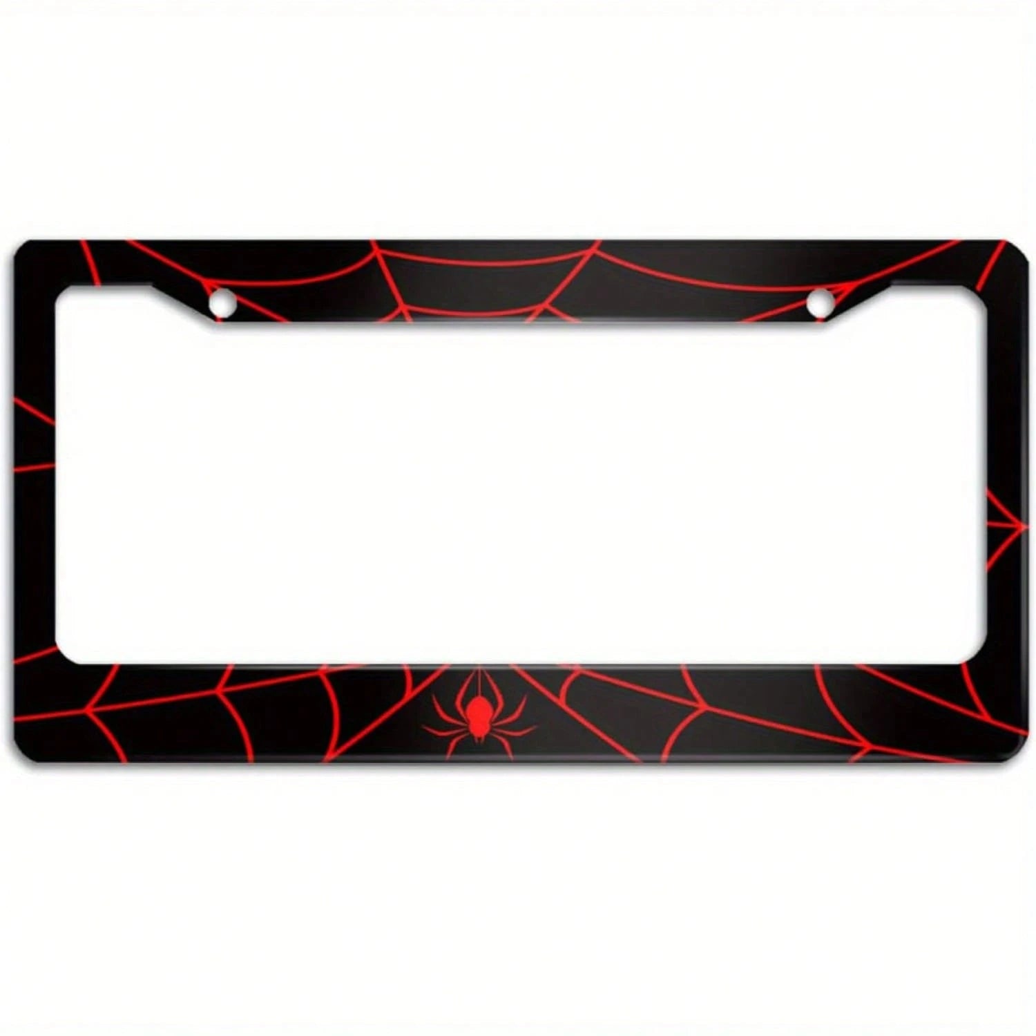 1pc Spider Web License Plate Frame, Novelty Car License Plate Holder, With 2 Holes, Aluminum Cover With Screw Caps, Unisex Car Decoration, 6.3 X 12.2inch,License Plate,Car Decor,Birthday Gifts,Valenti