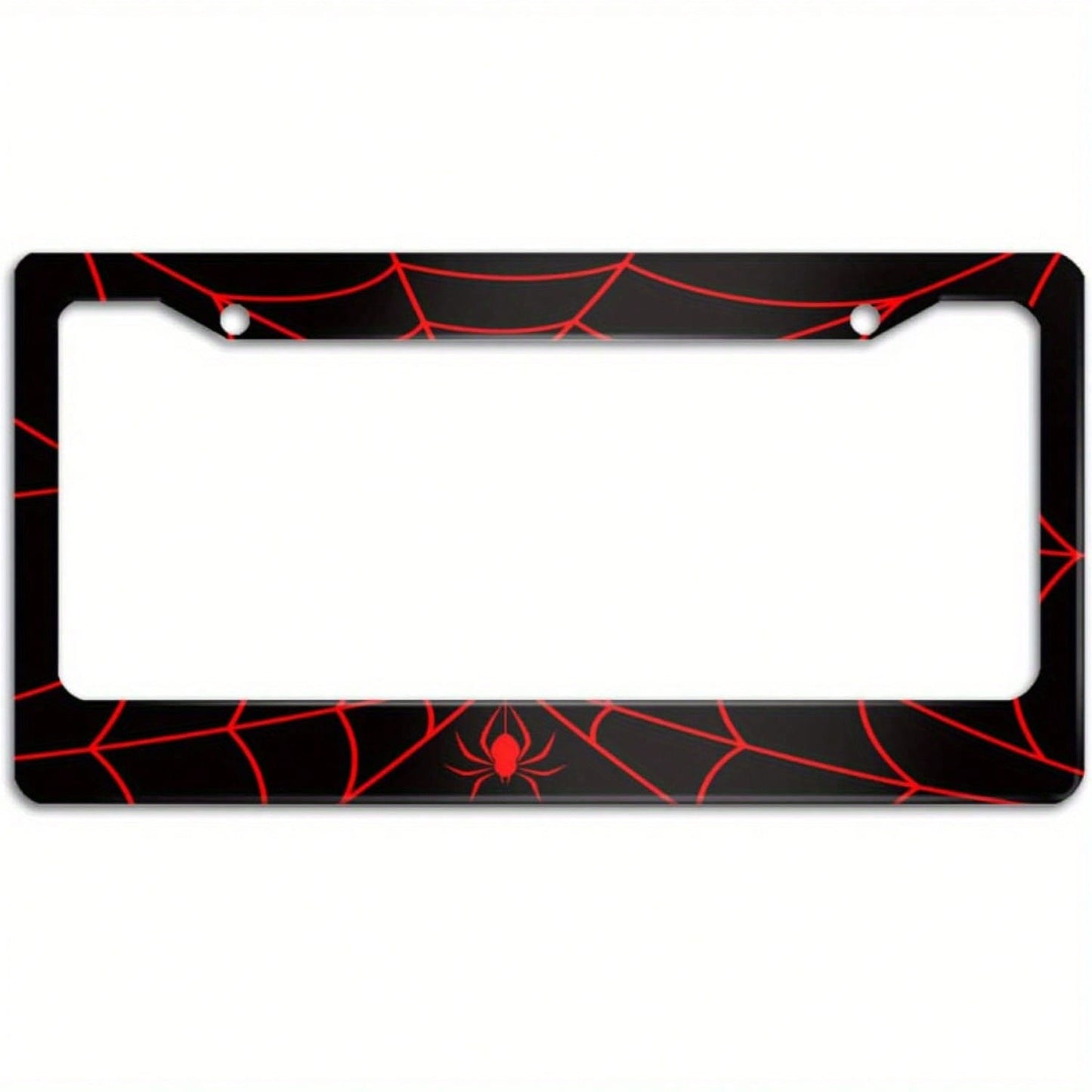 1pc Spider Web License Plate Frame, Novelty Car License Plate Holder, With 2 Holes, Aluminum Cover With Screw Caps, Unisex Car Decoration, 6.3 X 12.2inch,License Plate,Car Decor,Birthday Gifts,Valenti