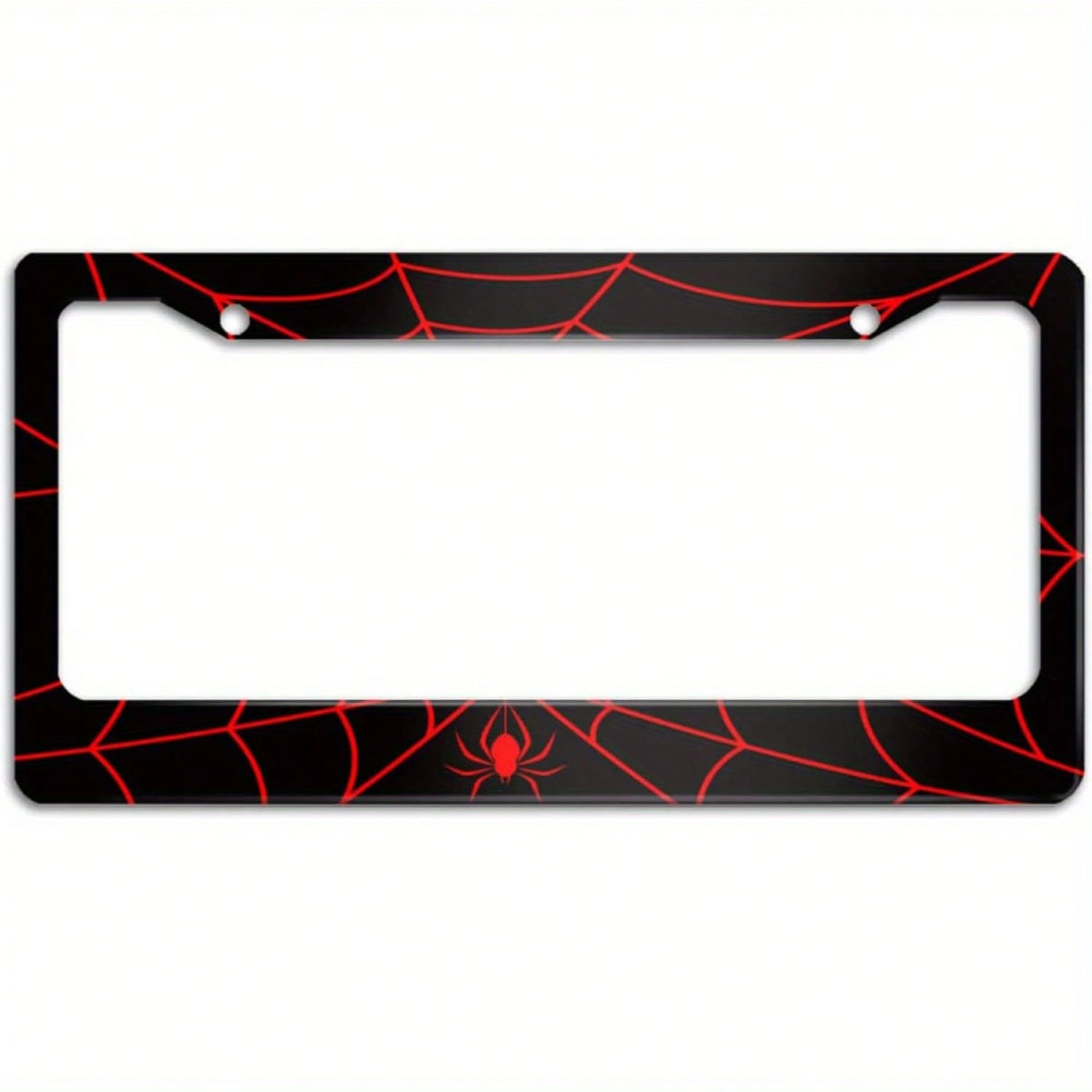 1pc Spider Web License Plate Frame, Novelty Car License Plate Holder, With 2 Holes, Aluminum Cover With Screw Caps, Unisex Car Decoration, 6.3 X 12.2inch,License Plate,Car Decor,Birthday Gifts,Valenti