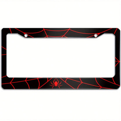 1pc Spider Web License Plate Frame, Novelty Car License Plate Holder, With 2 Holes, Aluminum Cover With Screw Caps, Unisex Car Decoration, 6.3 X 12.2inch,License Plate,Car Decor,Birthday Gifts,Valenti