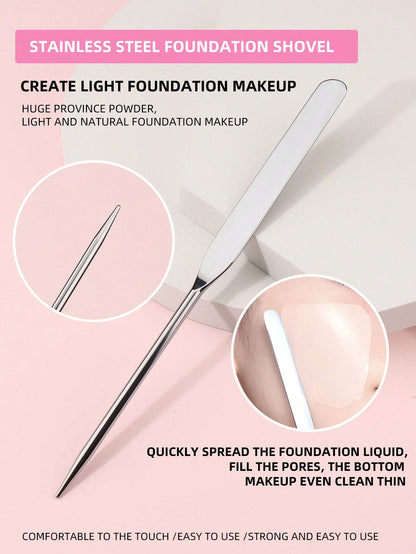 1pc Stainless Steel Foundation Spatula, Makeup Mixing Palette Spatula For Cosmetic Tools,Foundation Brush,Concealer Brush,Blush Brush,Contour Brush,Blush Brush,Bronzer Brush,Powder Brush,Foundation Br
