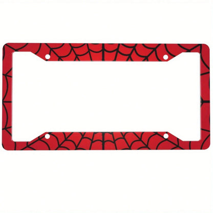 1pc Stainless Steel Spider Web License Plate Frame, Red And Black Vintage Fun Front License Plate Holder With 4 Holes, Suitable For Men And Women, 6.3 X 12.2inch,License Plate,Car Decor,Birthday Gifts