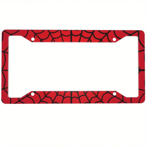 1pc Stainless Steel Spider Web License Plate Frame, Red And Black Vintage Fun Front License Plate Holder With 4 Holes, Suitable For Men And Women, 6.3 X 12.2inch,License Plate,Car Decor,Birthday Gifts