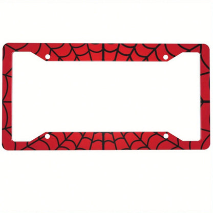 1pc Stainless Steel Spider Web License Plate Frame, Red And Black Vintage Fun Front License Plate Holder With 4 Holes, Suitable For Men And Women, 6.3 X 12.2inch,License Plate,Car Decor,Birthday Gifts