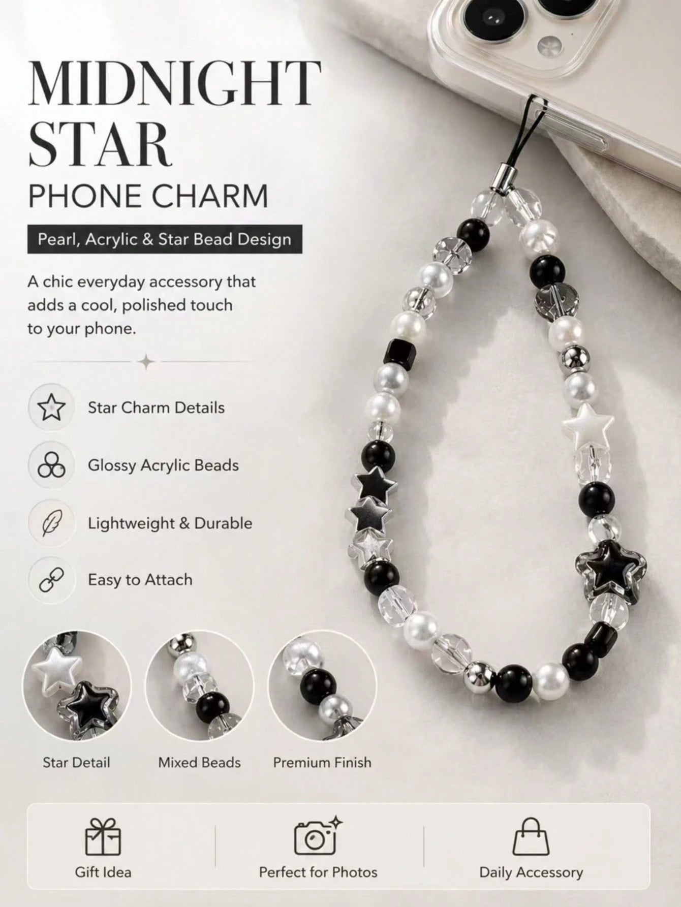 1pc Starry Phone Chain, Transparent Acrylic, Handmade Beaded Camera Strap, Phone Accessory, Phone Lanyard, Smartphone Wristband, Smartphone Crossbody Bag (Actual Size May Slightly Differ From Photo Du
