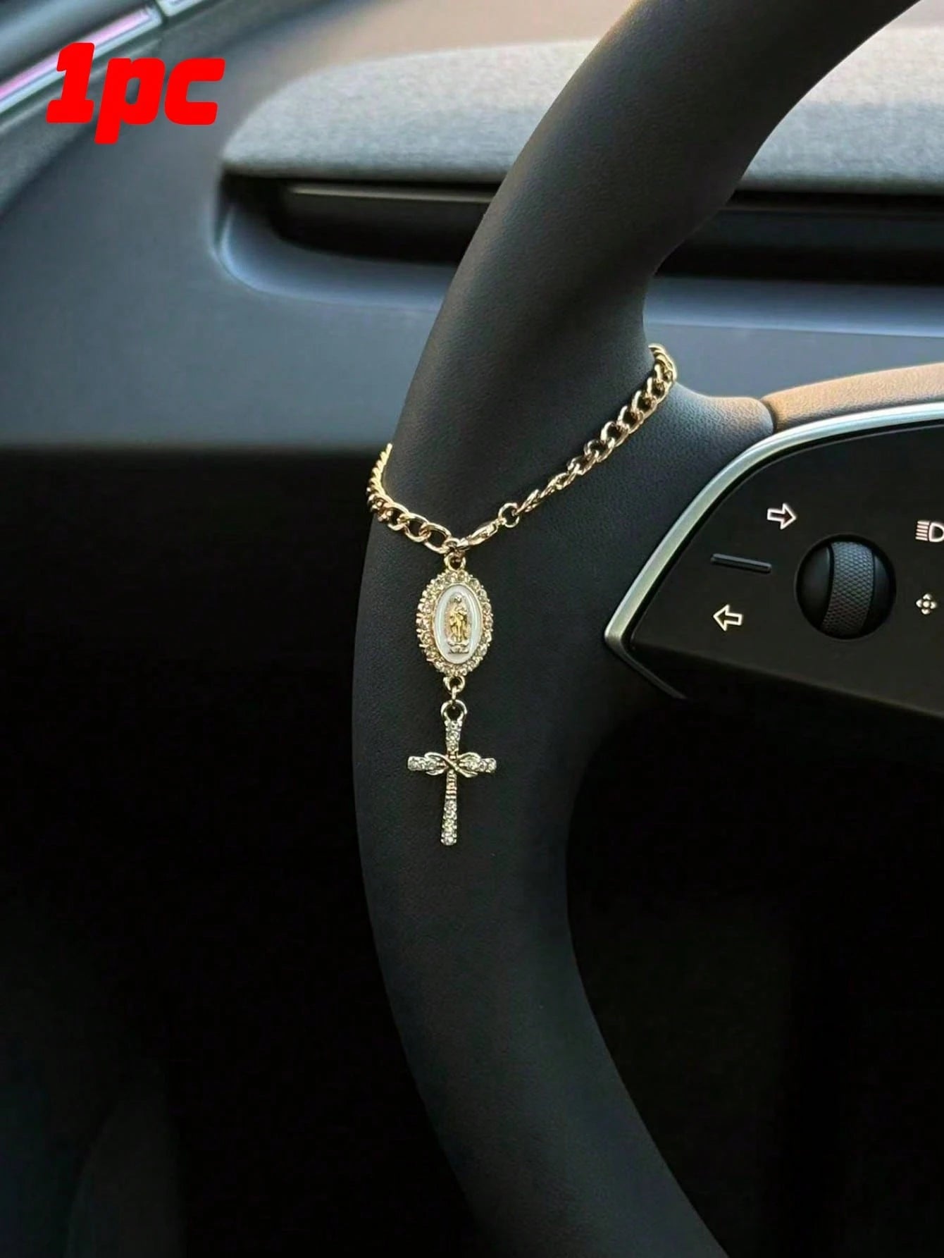 1pc Steering Wheel Decor, 15cm Adjustable Length, Minimalist, Cute, Creative Rosary Bead Car Pendant Accessory, Unique Fashion Car Hanging Decoration
