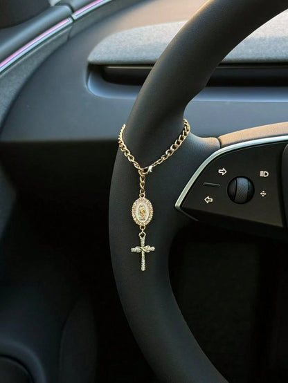 1pc Steering Wheel Decor, 15cm Adjustable Length, Minimalist, Cute, Creative Rosary Bead Car Pendant Accessory, Unique Fashion Car Hanging Decoration