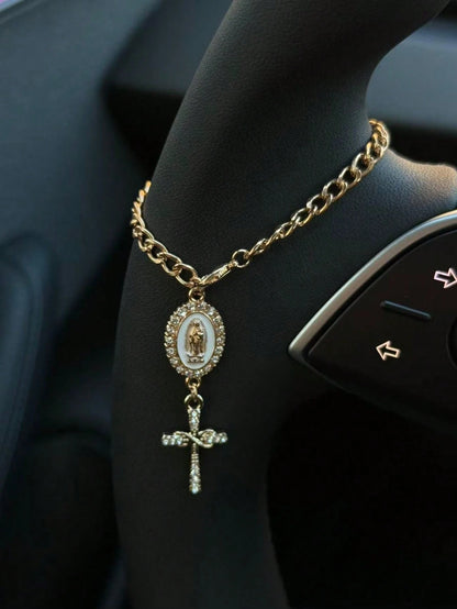 1pc Steering Wheel Decor, 15cm Adjustable Length, Minimalist, Cute, Creative Rosary Bead Car Pendant Accessory, Unique Fashion Car Hanging Decoration