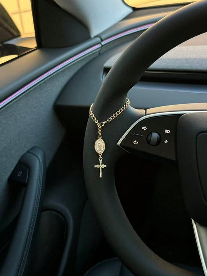 1pc Steering Wheel Decor, 15cm Adjustable Length, Minimalist, Cute, Creative Rosary Bead Car Pendant Accessory, Unique Fashion Car Hanging Decoration