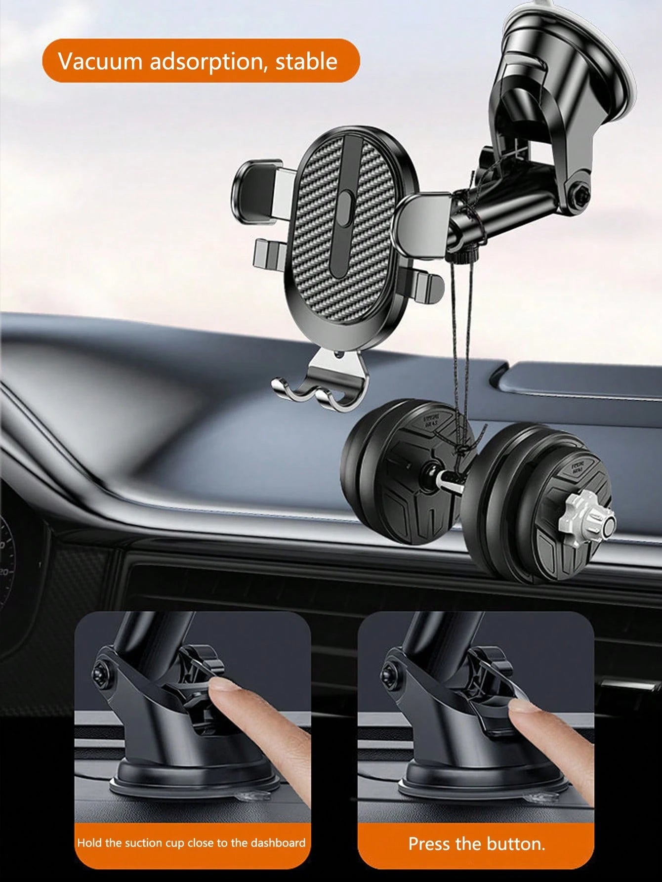 1pc Suction Cup Car Phone Holder, Suction Cup Car Phone Mount, Mobile Smartphone Holder, Tablet Holder For Dashboard & Windshield, Adjustable Arm, Easy Installation