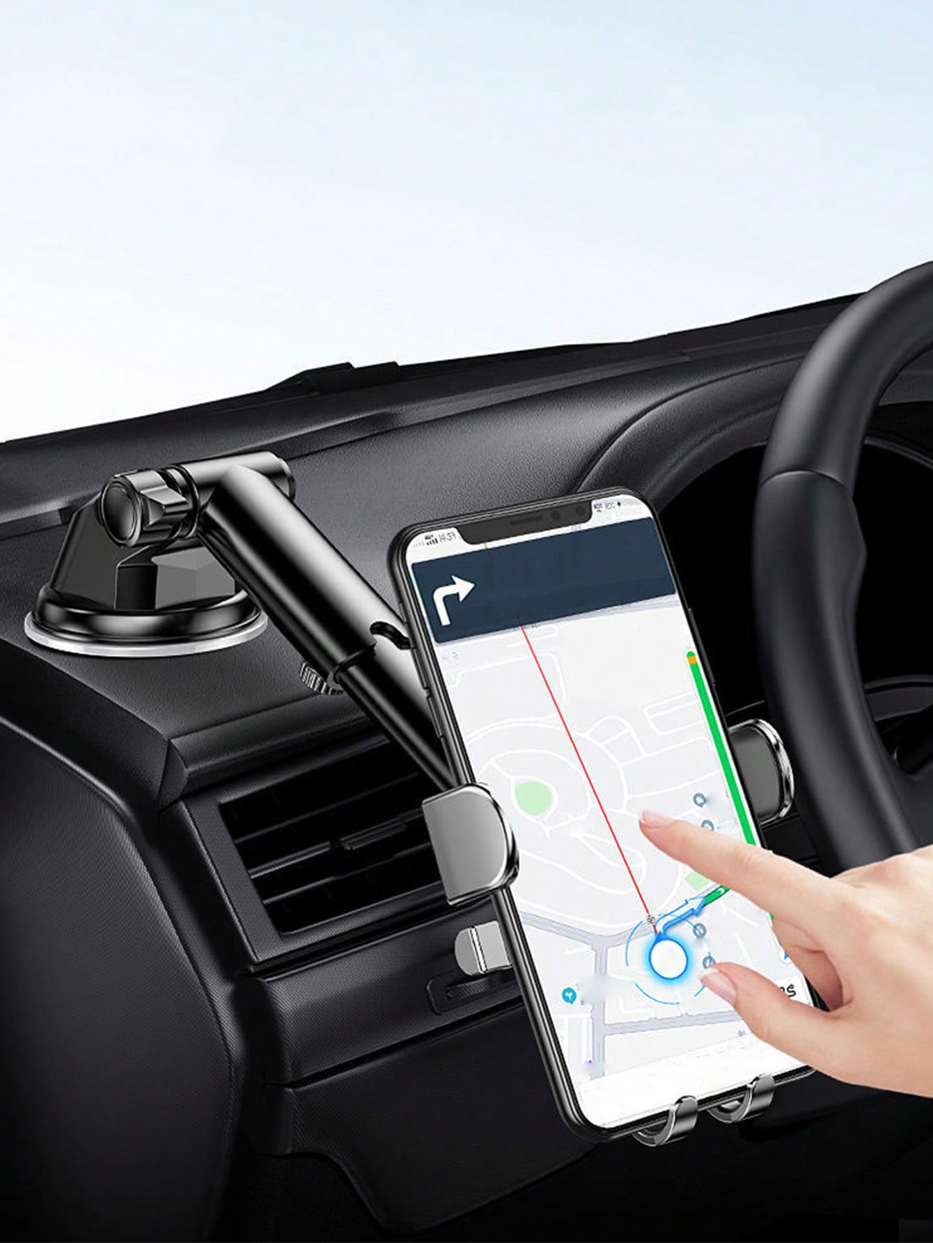 1pc Suction Cup Car Phone Holder, Suction Cup Car Phone Mount, Mobile Smartphone Holder, Tablet Holder For Dashboard & Windshield, Adjustable Arm, Easy Installation