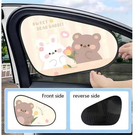1pc Summer Cartoon Mini Car Side Window Sunshade, Static Adsorption UV Protection Film, Removable No-Trace Sunshade