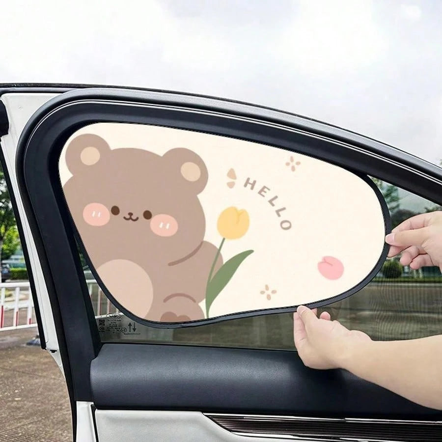1pc Summer Cartoon Mini Car Side Window Sunshade, Static Adsorption UV Protection Film, Removable No-Trace Sunshade