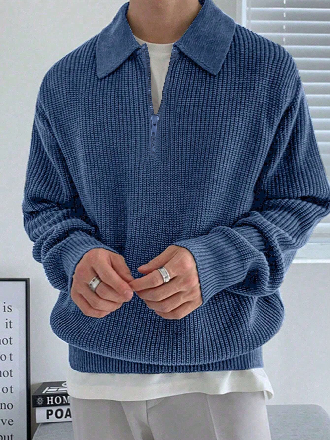 1pc Teen Boys' Simple Stylish Solid Color Comfortable Casual Outdoor Zip-Up Warm Thick Knit Sweater, Spring/Autumn/Winter