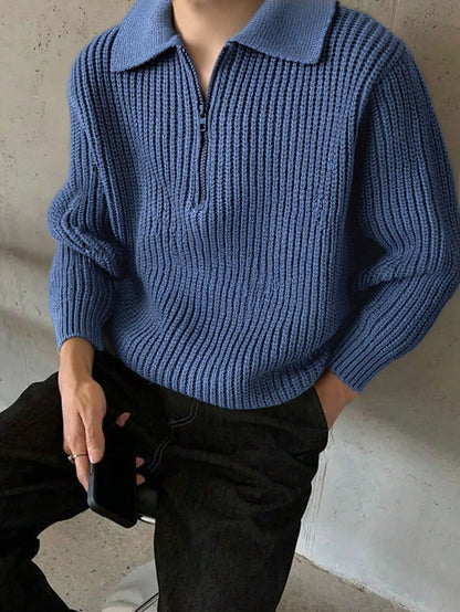 1pc Teen Boys' Simple Stylish Solid Color Comfortable Casual Outdoor Zip-Up Warm Thick Knit Sweater, Spring/Autumn/Winter