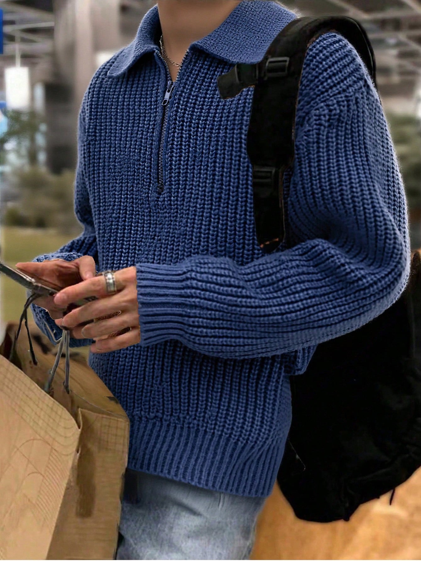 1pc Teen Boys' Simple Stylish Solid Color Comfortable Casual Outdoor Zip-Up Warm Thick Knit Sweater, Spring/Autumn/Winter