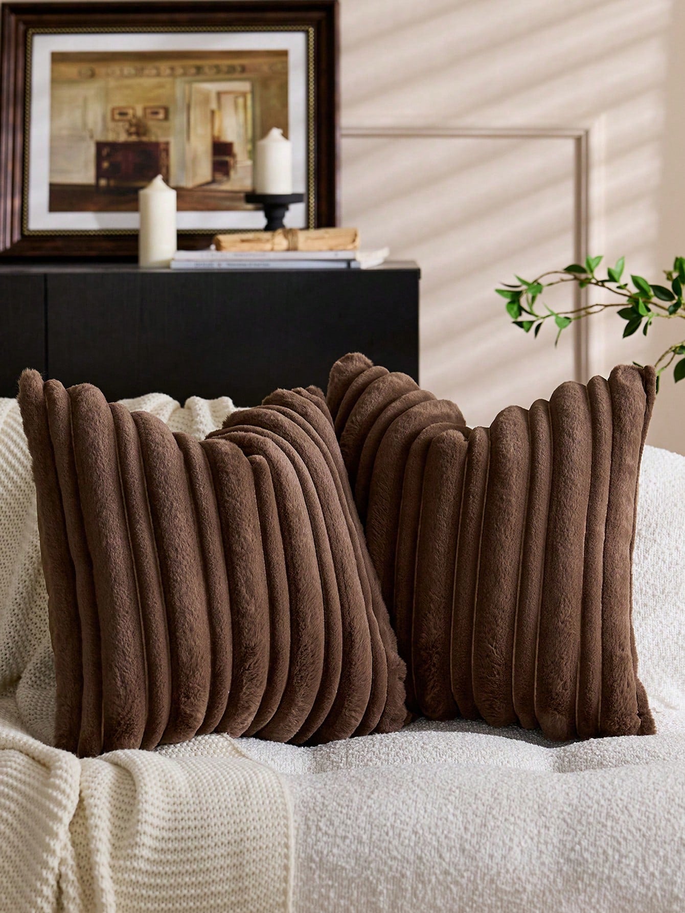 1pc Textured Faux Rabbit Fur Decorative Pillowcase, Soft And Comfortable, Fluffy Home Decor Cushion Cover, Square Pillowcase, Holiday Home Pillowcase Decoration, Modern Decor Sofa, Home Bedroom, Witho