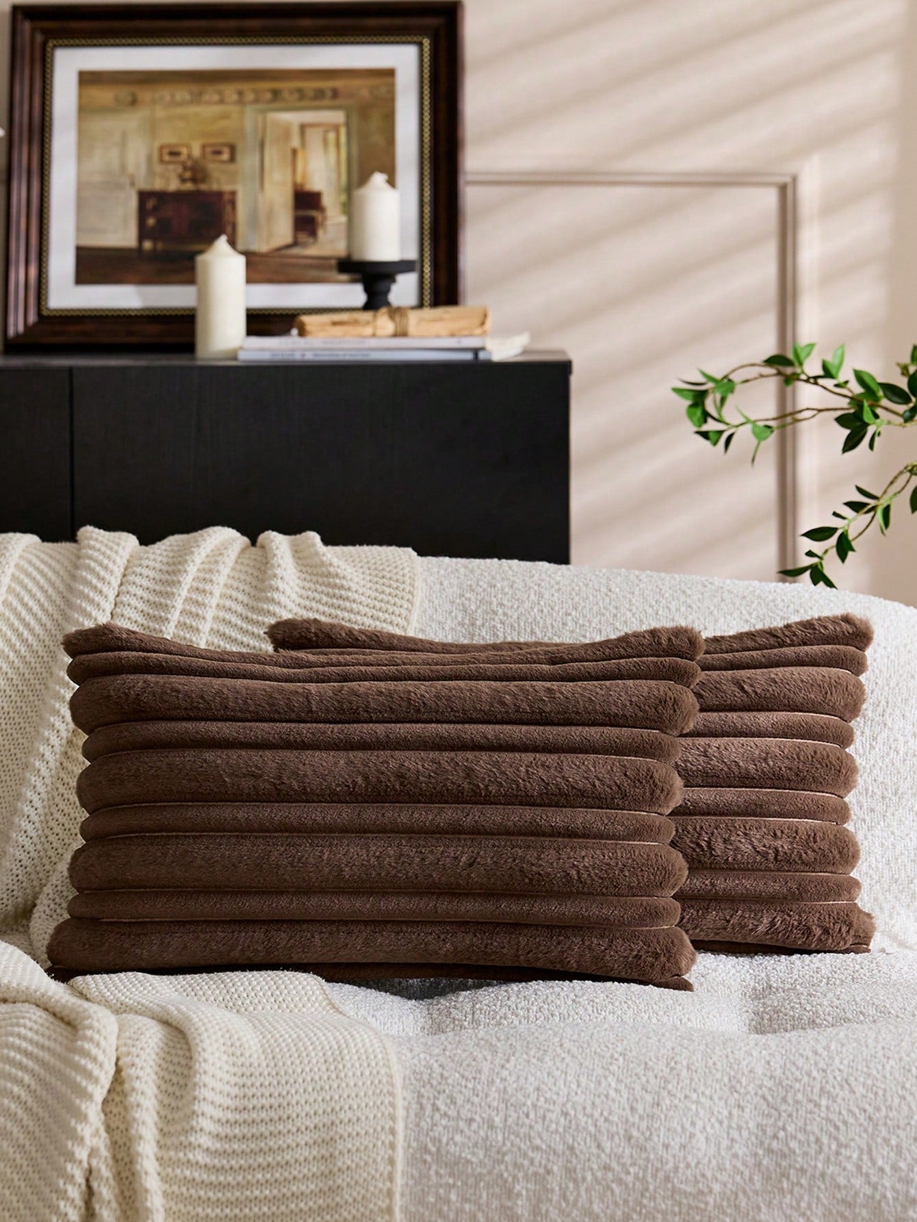 1pc Textured Faux Rabbit Fur Decorative Pillowcase, Soft And Comfortable, Fluffy Home Decor Cushion Cover, Square Pillowcase, Holiday Home Pillowcase Decoration, Modern Decor Sofa, Home Bedroom, Witho