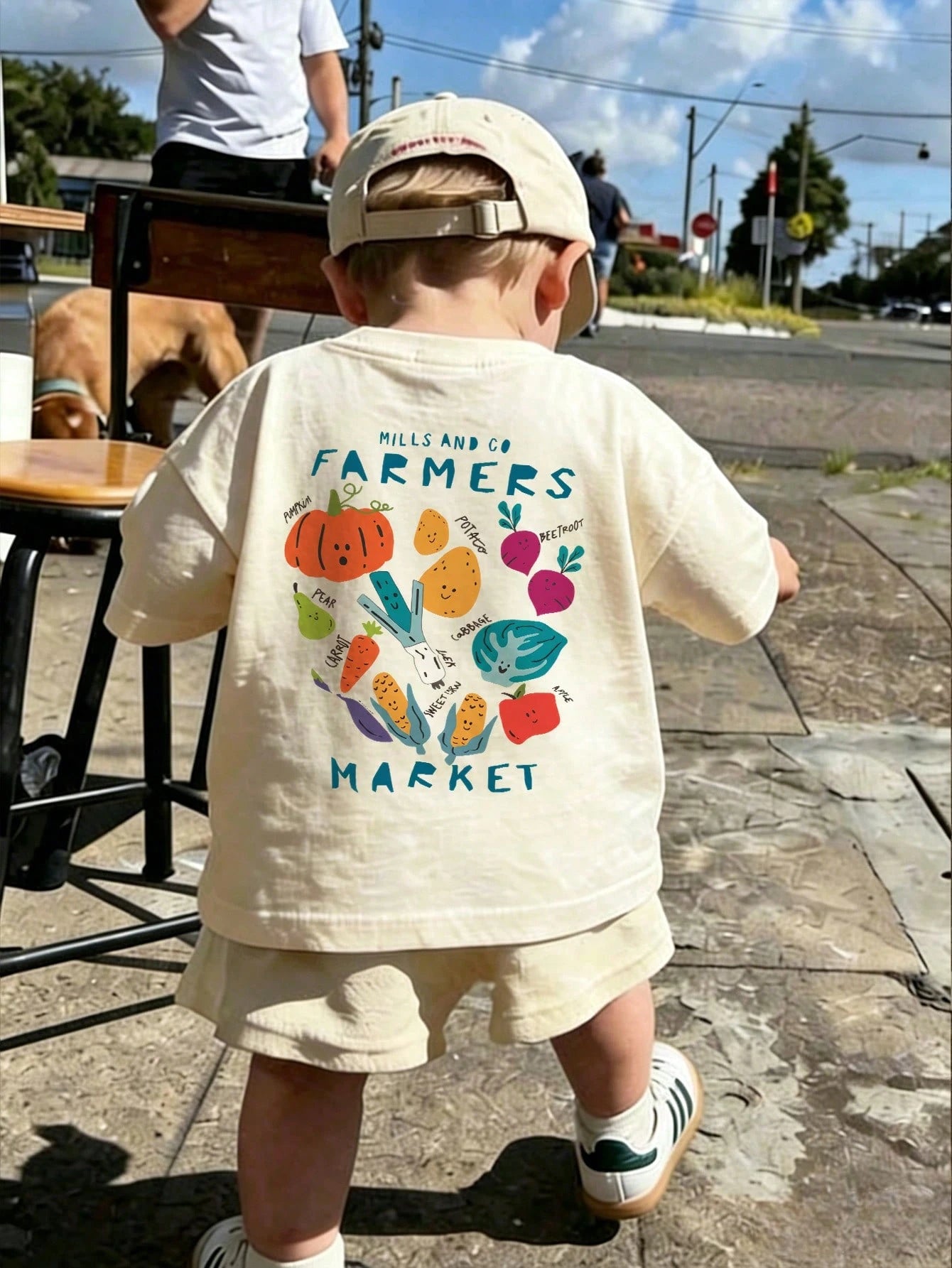 1pc Toddler Boys' Farmers Market Fruit & Vegetable Print Short Sleeve T-Shirt, Casual Round Neck Top, Breathable Cute Outfit For Baby Daily Wear, School, Outing, Comfortable Farming Style Casual Child