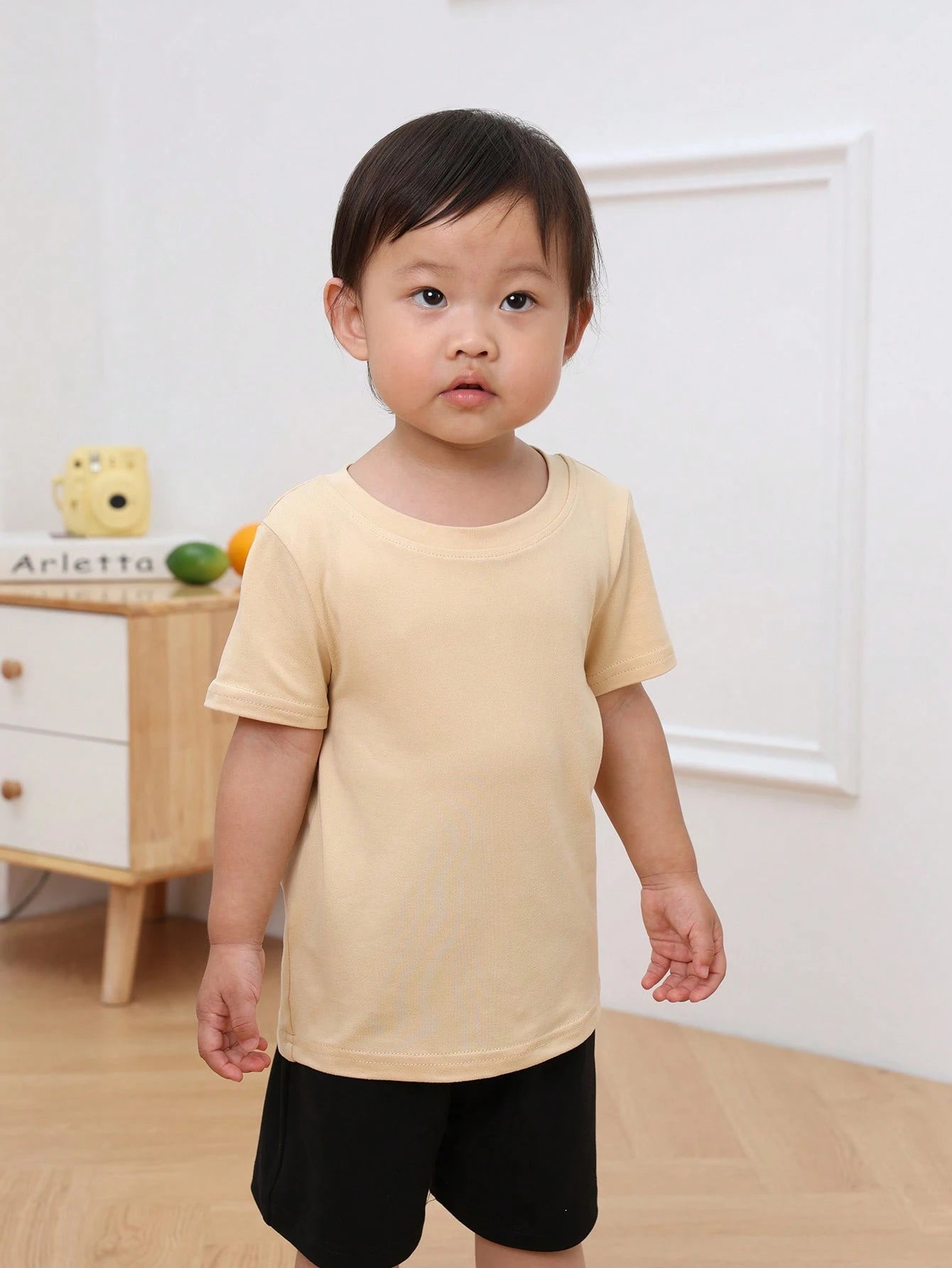 1pc Toddler Boys' Farmers Market Fruit & Vegetable Print Short Sleeve T-Shirt, Casual Round Neck Top, Breathable Cute Outfit For Baby Daily Wear, School, Outing, Comfortable Farming Style Casual Child
