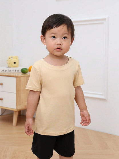 1pc Toddler Boys' Farmers Market Fruit & Vegetable Print Short Sleeve T-Shirt, Casual Round Neck Top, Breathable Cute Outfit For Baby Daily Wear, School, Outing, Comfortable Farming Style Casual Child