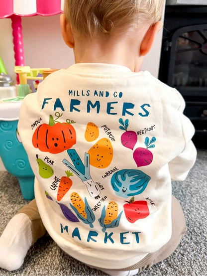 1pc Toddler Boys' Farmers Market Fruit & Vegetable Print Short Sleeve T-Shirt, Casual Round Neck Top, Breathable Cute Outfit For Baby Daily Wear, School, Outing, Comfortable Farming Style Casual Child