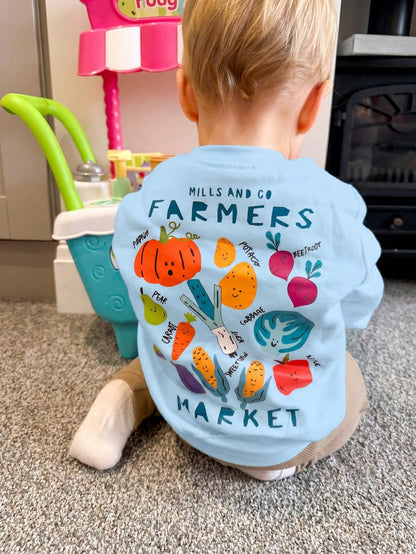 1pc Toddler Boys' Farmers Market Fruit & Vegetable Print Short Sleeve T-Shirt, Casual Round Neck Top, Breathable Cute Outfit For Baby Daily Wear, School, Outing, Comfortable Farming Style Casual Child