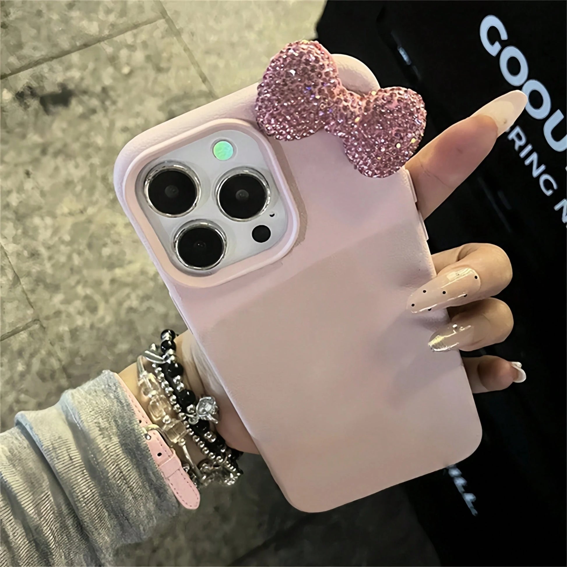 1pc TPU Leather Luxury Black Bow Element Fashion Shiny 3D Bow Luxury DIY Black Matte Crocodile Texture Full Body Shockproof TPU Phone Case Compatible With IPhone 17 16 15 14 13 12 11 Pro Max Birthday