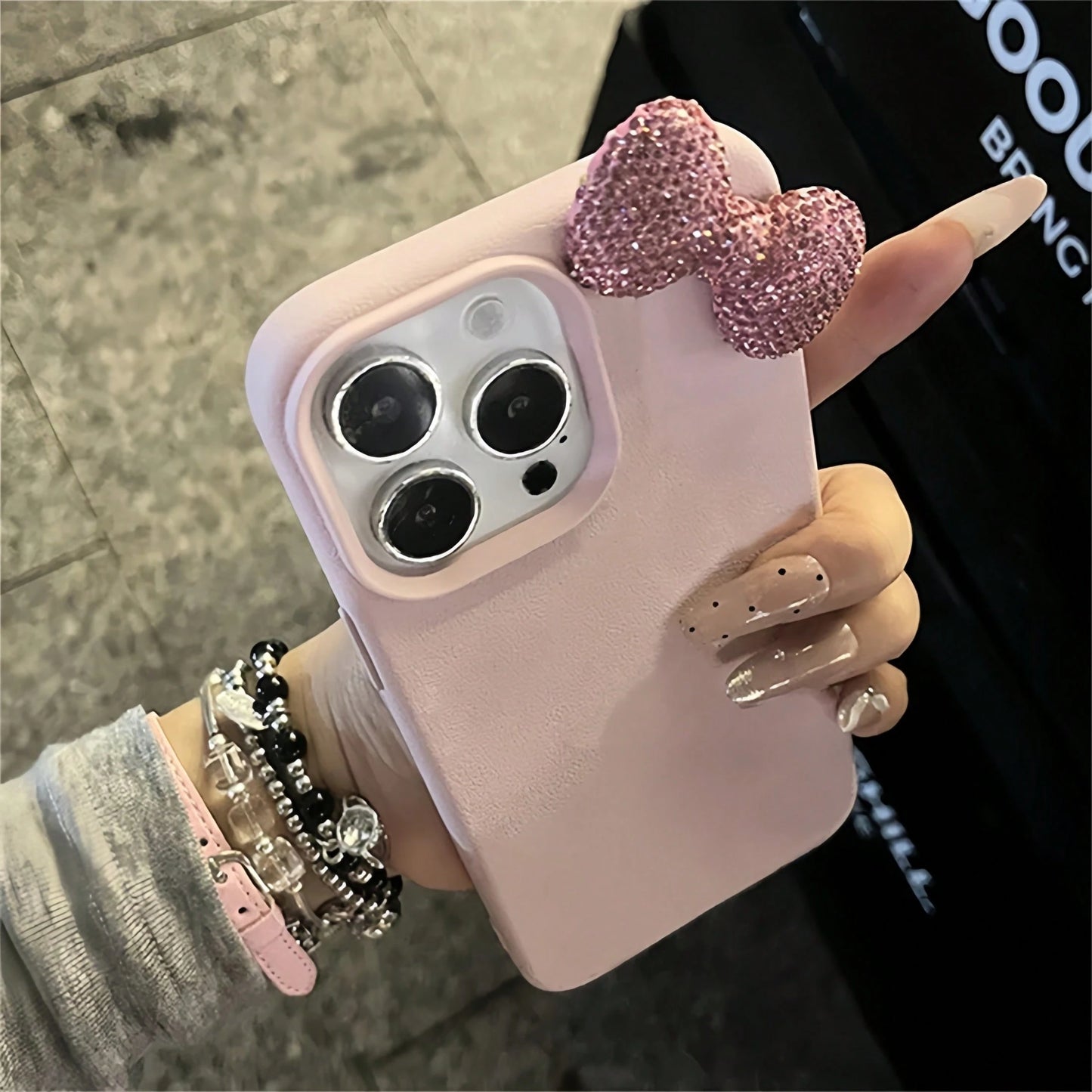 1pc TPU Leather Luxury Black Bow Element Fashion Shiny 3D Bow Luxury DIY Black Matte Crocodile Texture Full Body Shockproof TPU Phone Case Compatible With IPhone 17 16 15 14 13 12 11 Pro Max Birthday