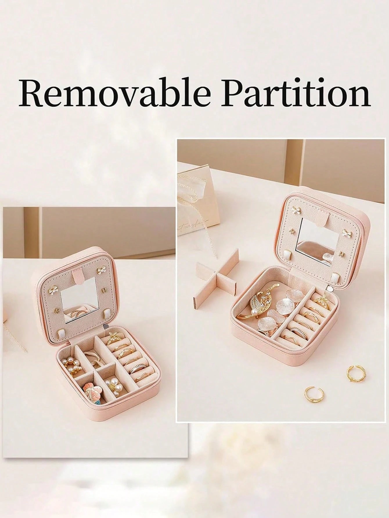 1pc Travel Jewelry Box, Mini Jewelry Organizer With Mirror For Necklaces & Earrings, Pink Travel Essential, Women's Gift, Large Capacity, Portable Jewelry Storage Case