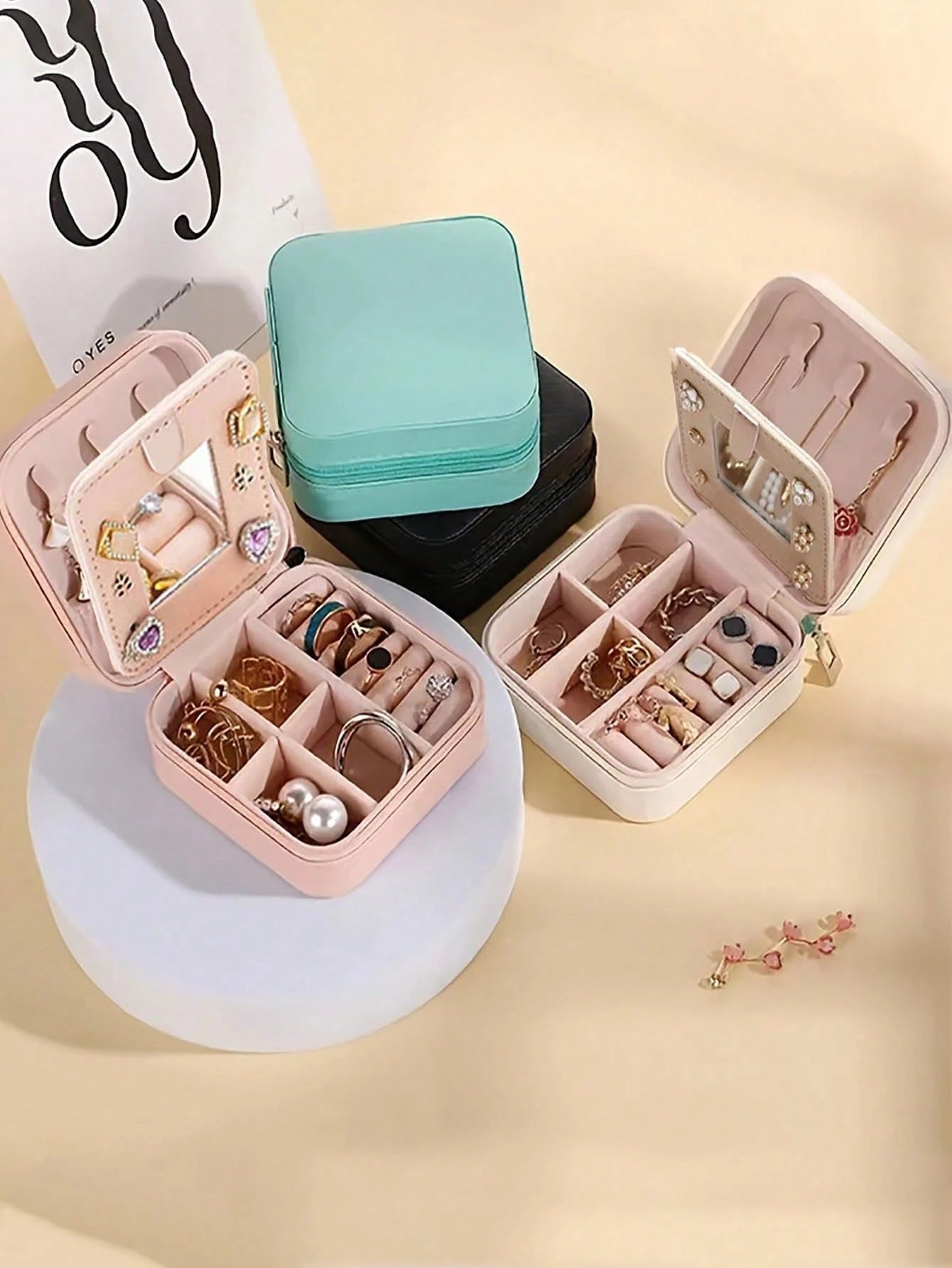1pc Travel Jewelry Box, Mini Jewelry Organizer With Mirror For Necklaces & Earrings, Pink Travel Essential, Women's Gift, Large Capacity, Portable Jewelry Storage Case
