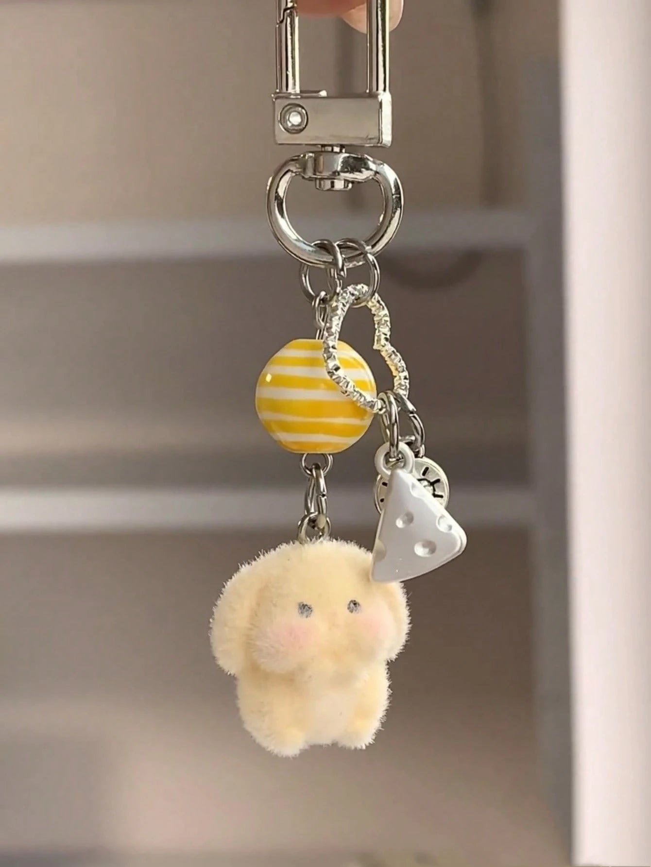 1pc Unisex Flocked Puppy Keychain, Cute Star Hollow Bone Pendant Accessory Bag Charm