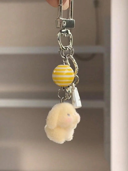 1pc Unisex Flocked Puppy Keychain, Cute Star Hollow Bone Pendant Accessory Bag Charm