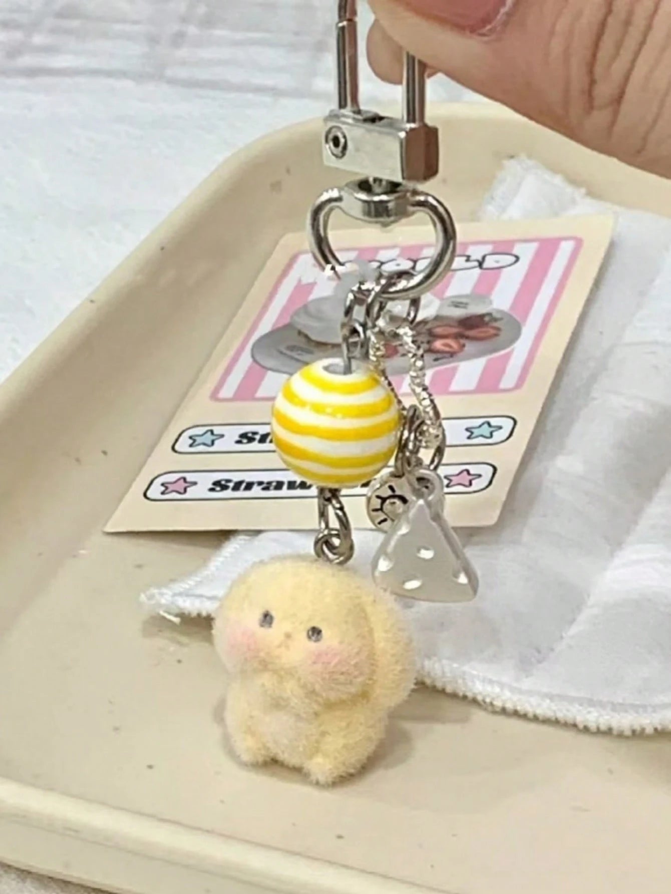1pc Unisex Flocked Puppy Keychain, Cute Star Hollow Bone Pendant Accessory Bag Charm