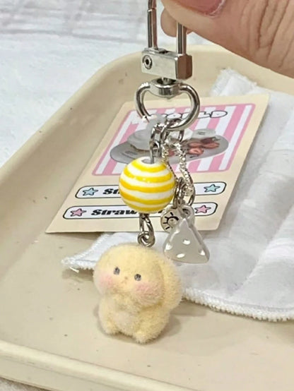 1pc Unisex Flocked Puppy Keychain, Cute Star Hollow Bone Pendant Accessory Bag Charm