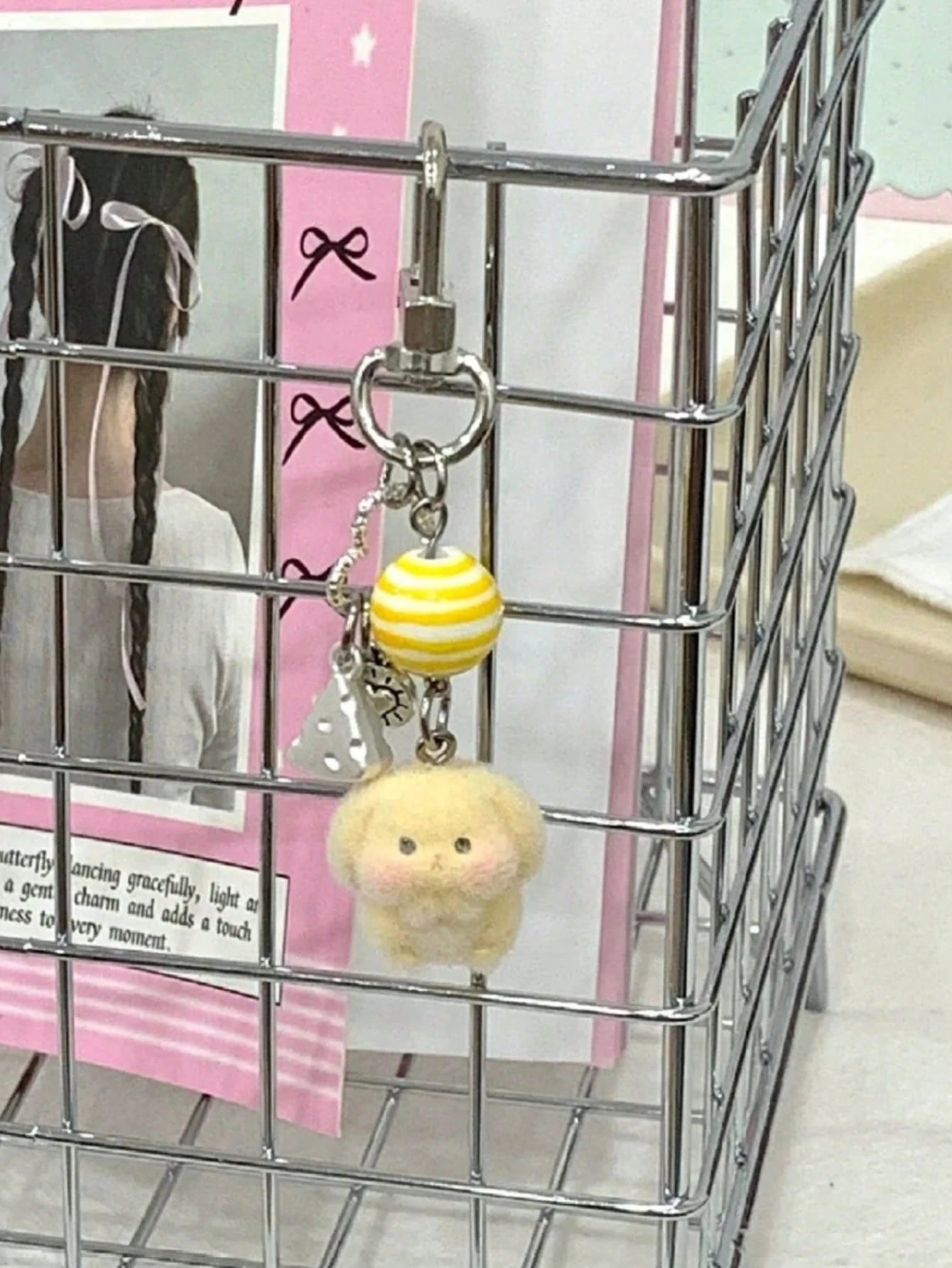 1pc Unisex Flocked Puppy Keychain, Cute Star Hollow Bone Pendant Accessory Bag Charm