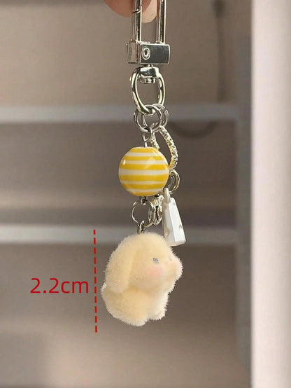 1pc Unisex Flocked Puppy Keychain, Cute Star Hollow Bone Pendant Accessory Bag Charm