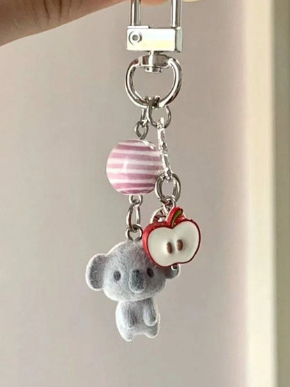 1pc Unisex Flocked Puppy Keychain, Cute Star Hollow Bone Pendant Accessory Bag Charm
