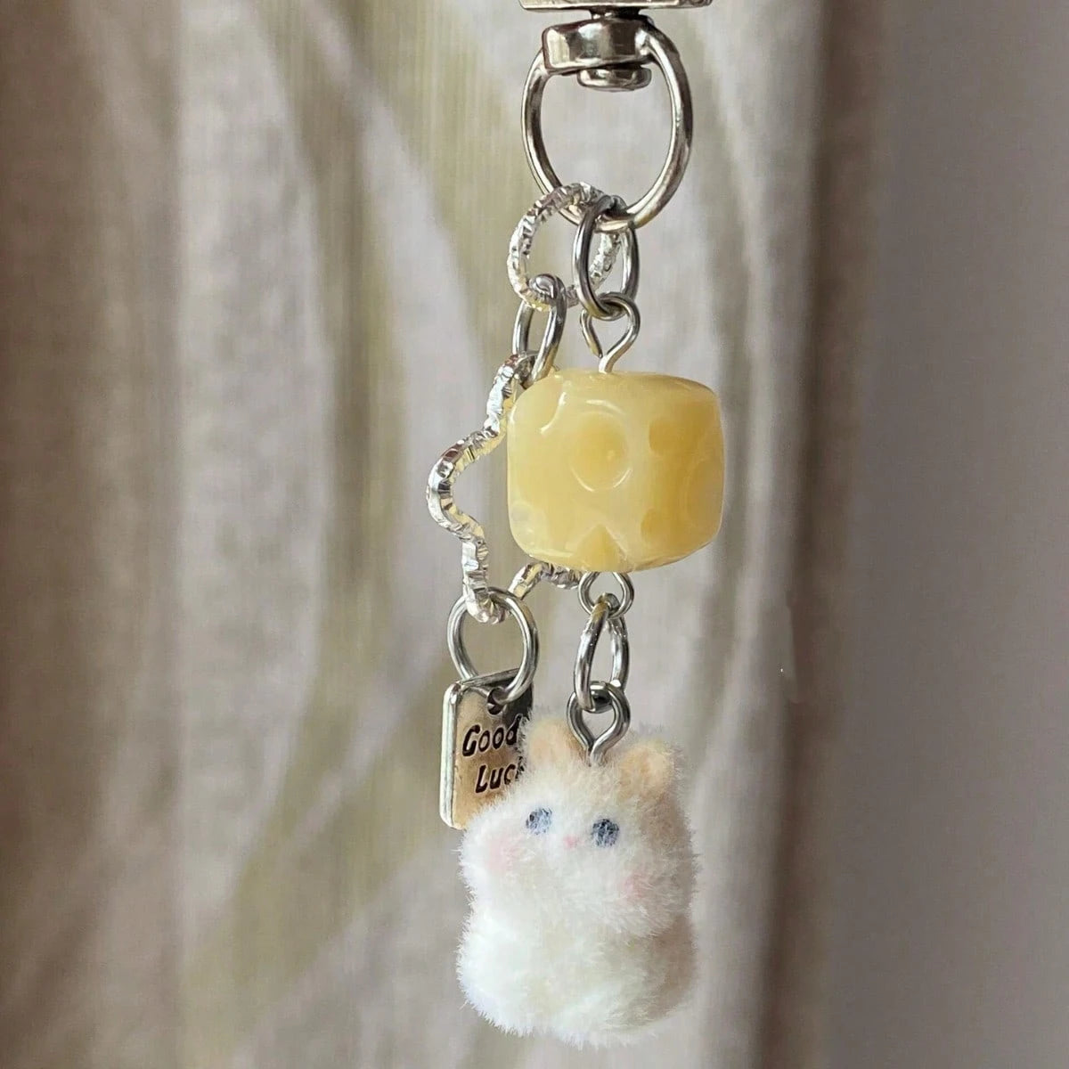 1pc Unisex Flocked Series Keychain Cute Hamster Cheese Cube Pendant Charm Accessory Bag Pendant