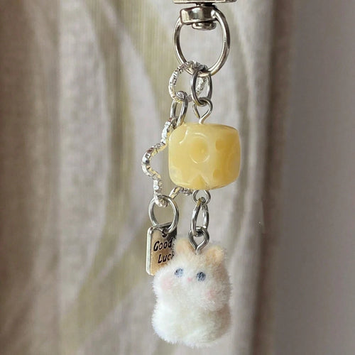 1pc Unisex Flocked Series Keychain Cute Hamster Cheese Cube Pendant Charm Accessory Bag Pendant