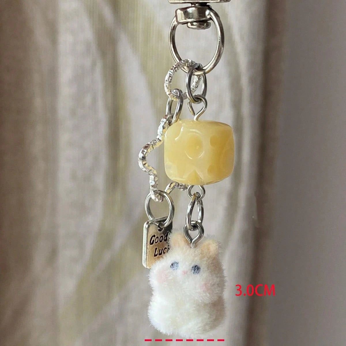 1pc Unisex Flocked Series Keychain Cute Hamster Cheese Cube Pendant Charm Accessory Bag Pendant