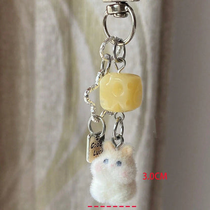 1pc Unisex Flocked Series Keychain Cute Hamster Cheese Cube Pendant Charm Accessory Bag Pendant