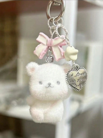 1pc Unisex Flocked Series Keychain Cute Hamster Cheese Cube Pendant Charm Accessory Bag Pendant