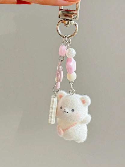 1pc Unisex Flocked Series Keychain Cute Hamster Cheese Cube Pendant Charm Accessory Bag Pendant